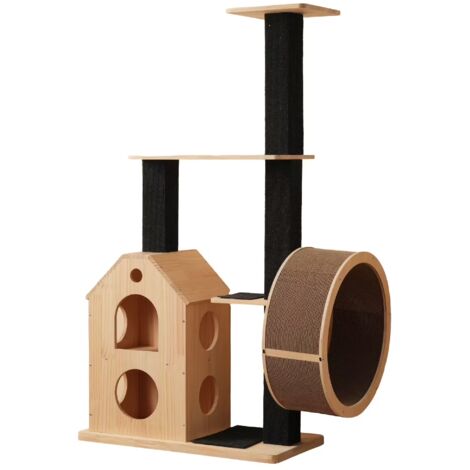 Kratzbaum 80×40×152 cm – Spielturm mit Laufrad und waschbarer Kratzmatte