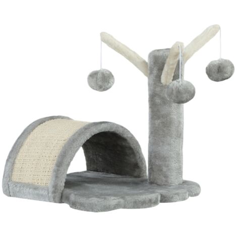 Kratzbaum für Katzen, 40 cm, kompakt mit Höhle, 2 Spielläppchen und Kratzmatte, geeignet für kleine und große Katzen, hellgrau