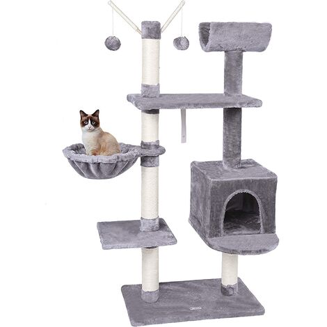 Kratzbaum Katzenbaum Kletterbaum Anti-Kipp-Beschläge Hellgrau 131cm Sisal Plüsch Katzenkratzbaum Katzenbett Katzenhaus Katzenhöhle
