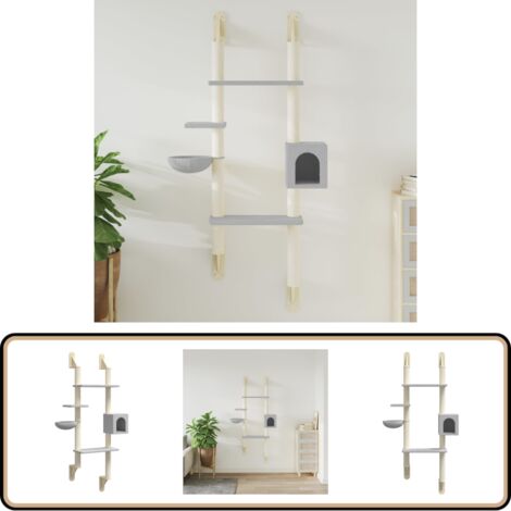 Kratzbaum mit Kratzsäule Wandmontage Hellgrau 180 cm - Wandkatze - Kratzbaum - Katzenmöbel - Katzenhaus - Katzenschrank