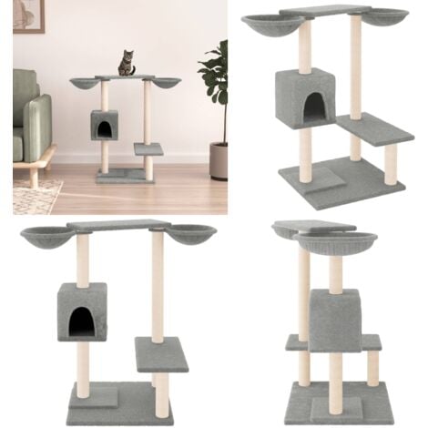 Kratzbaum mit Kratzsäulen Hellgrau 82 cm - Katzenkratzbaum - Kratzbaum Sisal - Kratzbaum Grau - Katzenmöbel - Katzenhaus - Home & Living