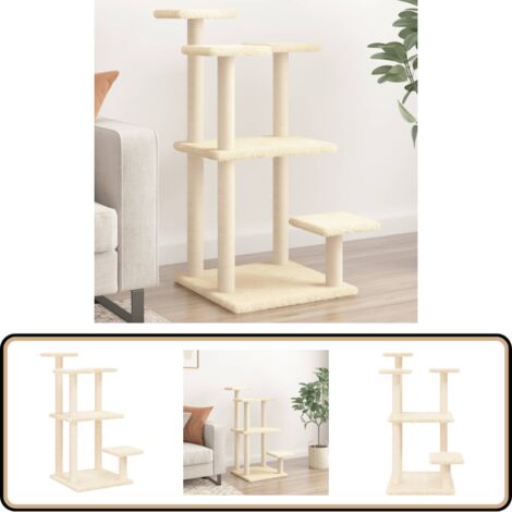 Kratzbaum mit Liegeflächen Creme 98,5 cm - Katzenkletterbaum - Kratzbaum - Kratzpflanze - Sisalkorb - Plüschkatze