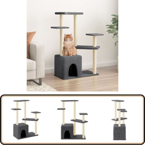 Kratzbaum mit Sisal-Kratzsäulen Dunkelgrau 107,5 cm - Katzenkratzbaum - Kratzbaum Sisal - Katzenmöbel - Katzensofa - Katzenhaus