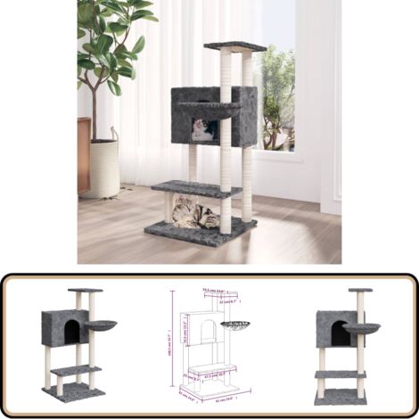 Kratzbaum mit Sisal-Kratzsäulen Dunkelgrau 108,5 cm - Katzen Kratzbaum - Sisalkratzbaum - Katzenmöbel - Katzenturm - Katzenhaus