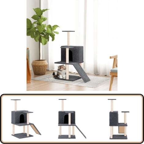 Kratzbaum mit Sisal-Kratzsäulen Dunkelgrau 109 cm - Katzenkratzbaum - Kratzbaum Sisal - Katzenmöbel - Katzenhaus - Katzensofa