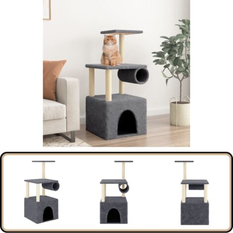 Kratzbaum mit Sisal-Kratzsäulen Dunkelgrau 109,5 cm - Katzenkratzbaum - Kratzbaum Sisal - Katzenmöbel - Katzensofa - Katzenturm