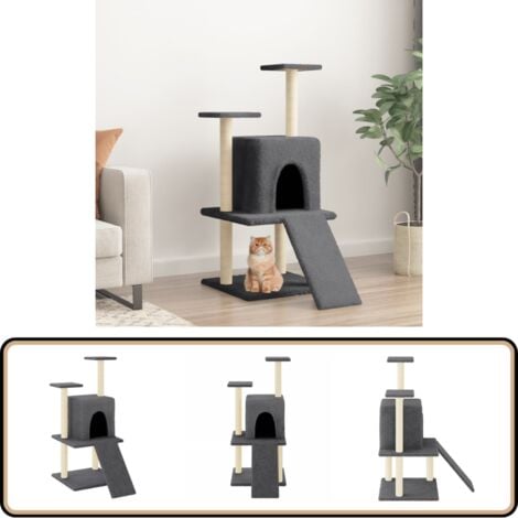 Kratzbaum mit Sisal-Kratzsäulen Dunkelgrau 110 cm - Katzenkratzbaum - Kratzbaum Sisal - Katzenmöbel - Katzenkletterbaum - Katzensofa