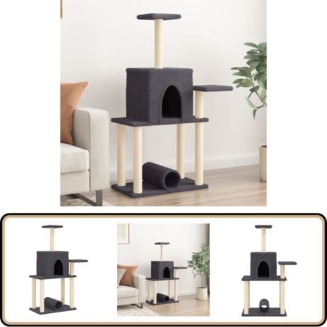 Kratzbaum mit Sisal-Kratzsäulen Dunkelgrau 122 cm - Katzenkratzbaum - Kratzbaum Sisal - Katzenmöbel - Katzenkletterstange - Katzensofa