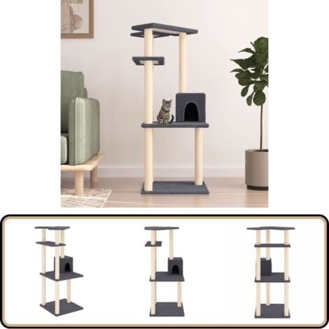 Kratzbaum mit Sisal-Kratzsäulen Dunkelgrau 123 cm - Katzenkratzbaum - Kratzbaum Sisal - Katzenmöbel - Katzenturm - Katzensofa