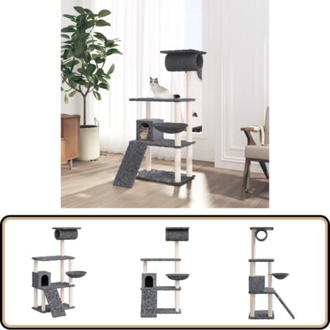Kratzbaum mit Sisal-Kratzsäulen Dunkelgrau 131 cm - Katzenkratzbaum - Kratzbaum Sisal - Katzenmöbel - Katzenkletterbaum - Katzenschlafplatz