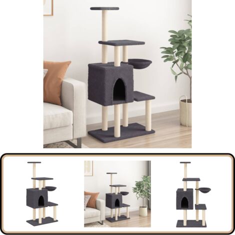 Kratzbaum mit Sisal-Kratzsäulen Dunkelgrau 131 cm - Katzenkratzbaum - Kratzbaum Sisal - Katzenmöbel - Katzenkletterstange - Katzensofa