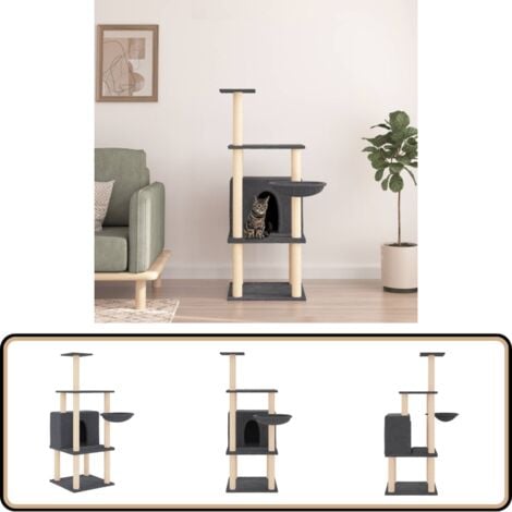 Kratzbaum mit Sisal-Kratzsäulen Dunkelgrau 132 cm - Katzenkratzbaum - Kratzbaum Sisal - Katzenmöbel - Katzenkletterstange - Katzensofa