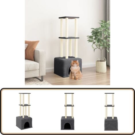 Kratzbaum mit Sisal-Kratzsäulen Dunkelgrau 133,5 cm - Katzenkratzbaum - Kratzbaum Sisal - Katzenmöbel - Katzenschlafplatz - Katze Kletterstange