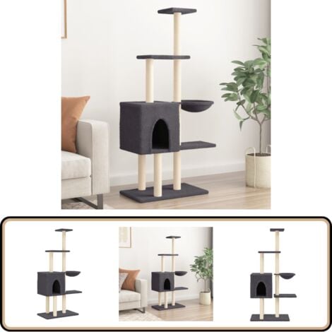 Kratzbaum mit Sisal-Kratzsäulen Dunkelgrau 145 cm - Katzenkratzbaum - Kratzbaum Sisal - Katzenmöbel - Katzensofa - Katzenkletterbaum