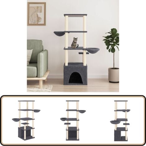 Kratzbaum mit Sisal-Kratzsäulen Dunkelgrau 147 cm - Katzenkratzbaum - Kratzbaum Sisal - Katzenmöbel - Katzenhaus - Katzenturm