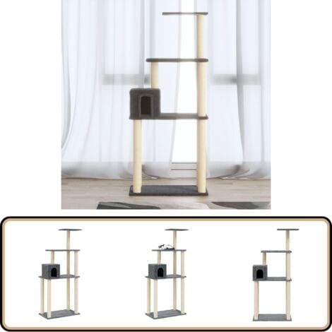 Kratzbaum mit Sisal-Kratzsäulen Dunkelgrau 147 cm - Kratzbaum - Katzenbaum - Kratzpfote - Katzenkletterbaum - Sisalkratzbaum