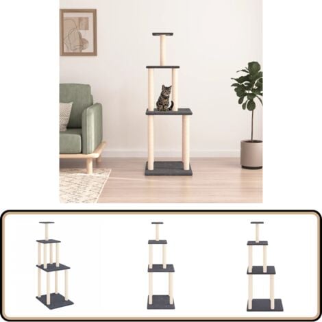 Kratzbaum mit Sisal-Kratzsäulen Dunkelgrau 149 cm - Katzenkratzbaum - Kratzbaum Sisal - Katzenmöbel - Katzenkletterbaum - Katzenturm