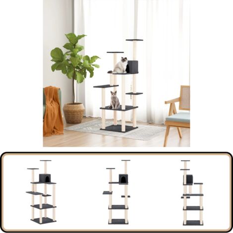 Kratzbaum mit Sisal-Kratzsäulen Dunkelgrau 153 cm - Katzenkratzbaum - Kratzbaum Sisal - Katzenmöbel - Katzenhaus - Kratzpfote