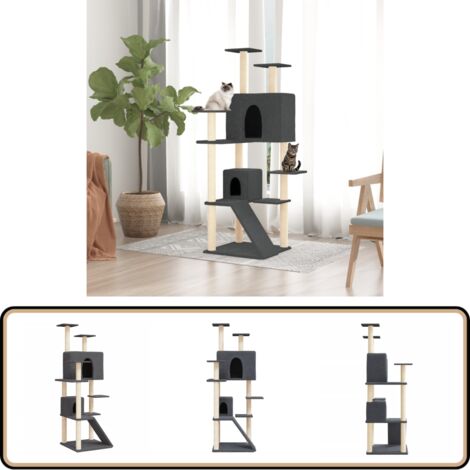 Kratzbaum mit Sisal-Kratzsäulen Dunkelgrau 153 cm - Katzenkratzbaum - Kratzbaum Sisal - Katzenmöbel - Katzenkletterbaum - Katzensofa