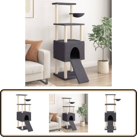 Kratzbaum mit Sisal-Kratzsäulen Dunkelgrau 153 cm - Katzenkratzbaum - Kratzbaum Sisal - Katzenmöbel - Katzensofa - Katzenkletterstange