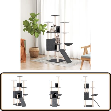 Kratzbaum mit Sisal-Kratzsäulen Dunkelgrau 154 cm - Katzenkratzbaum - Kratzbaum Sisal - Katzenmöbel - Katzenschlafplatz - Katzenkletterstange
