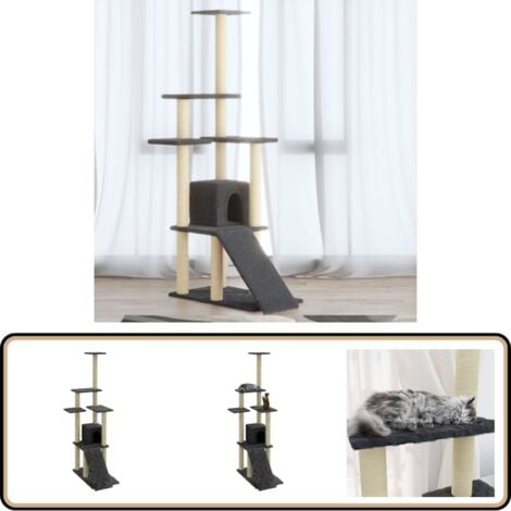 Kratzbaum mit Sisal-Kratzsäulen Dunkelgrau 155 cm - Katzenbaum - Kratzbaum - Sisalkratzbaum - Katzenkletterstange - Katzenhaus