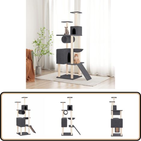 Kratzbaum mit Sisal-Kratzsäulen Dunkelgrau 168 cm - Katzenkratzbaum - Kratzbaum Sisal - Katzenmöbel - Katzenschlafplatz - Katzenkletterbaum