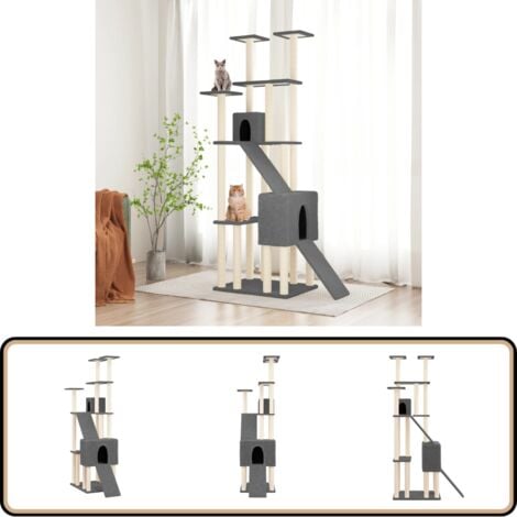 Kratzbaum mit Sisal-Kratzsäulen Dunkelgrau 190 cm - Katzenkratzbaum - Kratzbaum Sisal - Katzenmöbel - Katzenstube - Katzensofa