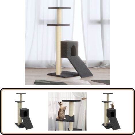 Kratzbaum mit Sisal-Kratzsäulen Dunkelgrau 92 cm - Katzenbaum - Kratzbaum - Sisalkratzbaum - Katzenkletterbaum - Katzenmöbel