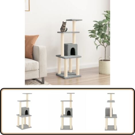 Kratzbaum mit Sisal-Kratzsäulen Hellgrau 105 cm - Katzenbaum - Kratzbaum - Sisalkratzbaum - Katzenmöbel - Katzenspielzeug