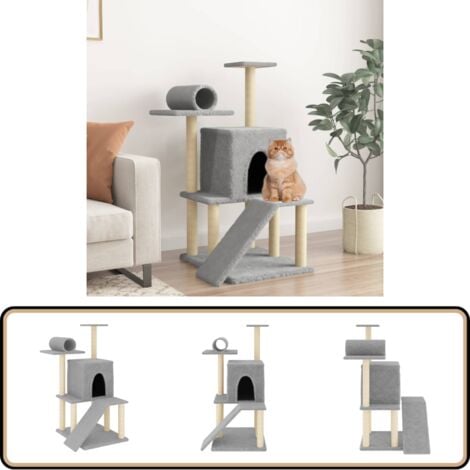 Kratzbaum mit Sisal-Kratzsäulen Hellgrau 110,5 cm - Katzenkratzbaum - Kratzbaum Sisal - Katzenmöbel - Katzenschlafplatz - Katzenkletterbaum