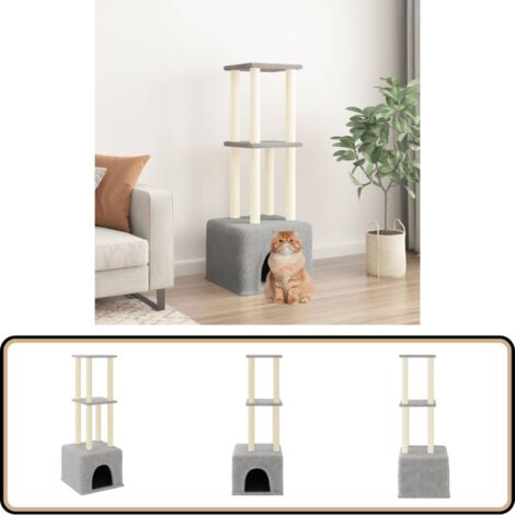 Kratzbaum mit Sisal-Kratzsäulen Hellgrau 133,5 cm - Katzenkratzbaum - Kratzbaum Sisal - Katzenmöbel - Katzensofa - Katzenhaus