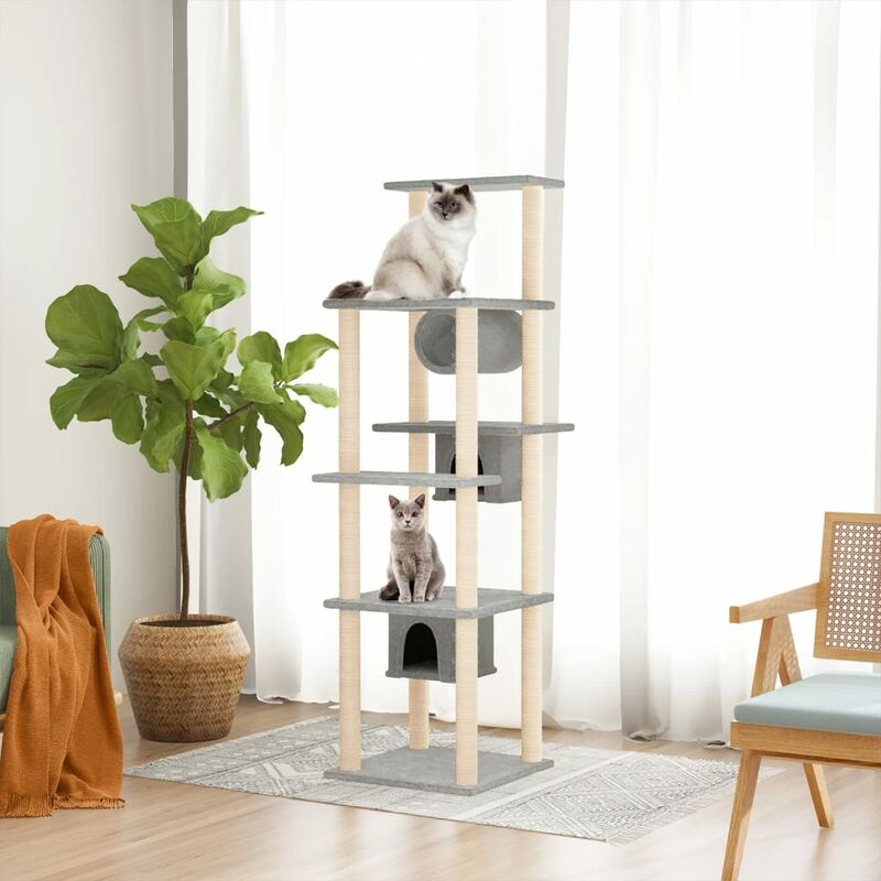 Kratzbaum mit Sisal-Kratzsäulen Hellgrau 169 cm - Prolenta Premium