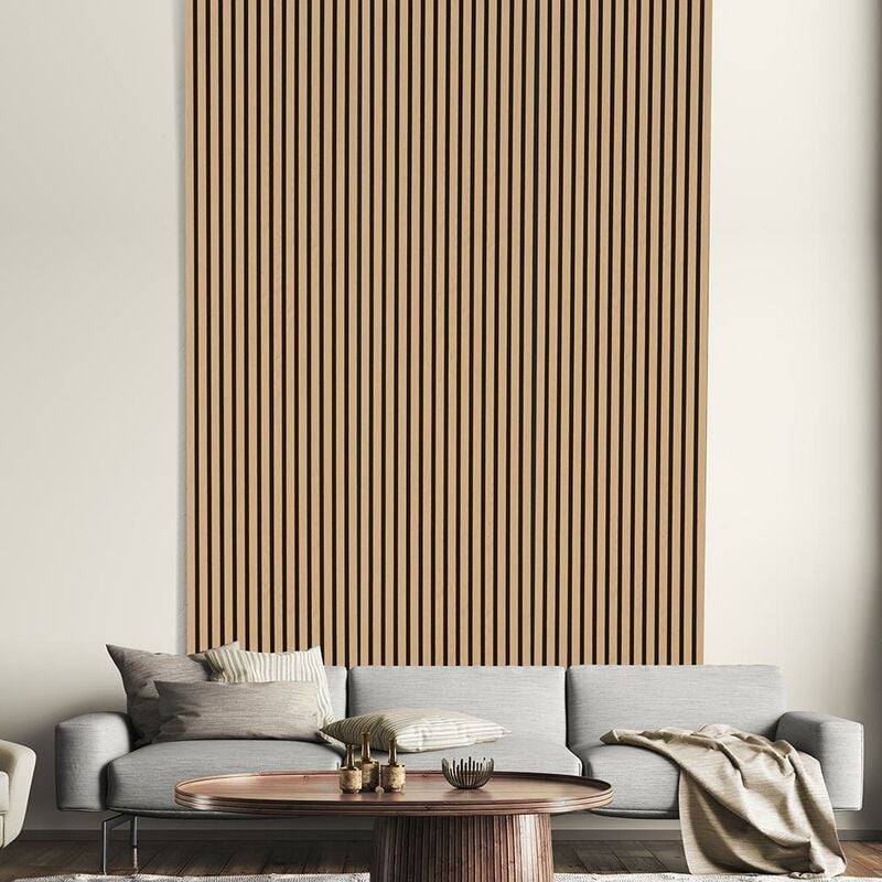 Acoustic Slat Wall Panel 3D Wood - Natural Oak - 2400x573mm - Set of 3 - Brown - Kraus