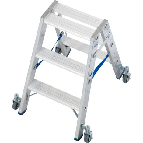 krause Aluminium-Doppelleiter STABILO fahrbar 2,25 m Doppelstufenleiter