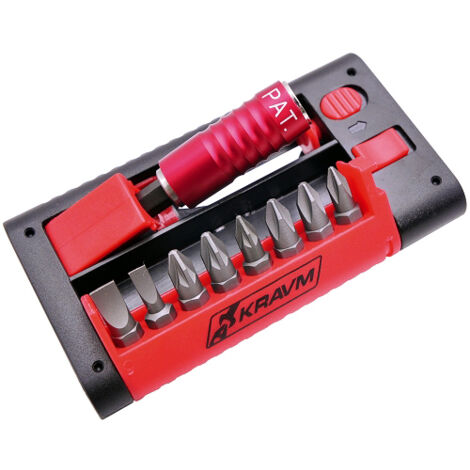Kravm E06014 Set Inserti in Acciaio S2 con Portainserti Magnetico Blocca Vite, 9 Pezzi, Rosso/Grigio