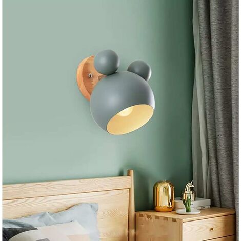 COLNK Kreative Cartoon-Micky-Maus-Wandleuchte aus Holz, nordische Macaron-LED-Wandleuchte für Kinder, Lesen, Schlafzimmer, Nachttischbeleuchtung, E27-Wandleuchte (grün)