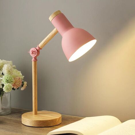 Kreative nordische Holzkunst Eisen LED Faltung Einfache Schreibtischlampe Augenschutz Lesetischlampe Wohnzimmer Schlafzimmer Wohnkultur Rosa-weißes Licht