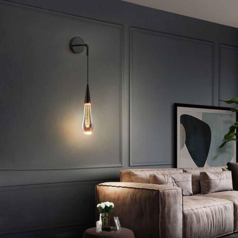 Kreative Tropfen-Wandlampe, einköpfige Aluminium-Wandleuchte mit tropfenförmigem Kristall-Lampenschirm, LED-Wandleuchte (Schwarz 3000 K)