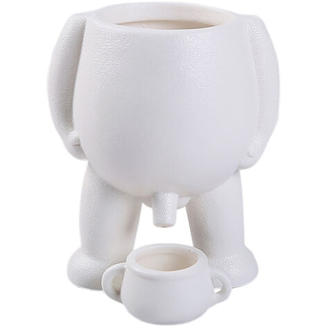 Kreativer, figürlicher Keramik-Dekorationstopf für Zimmerpflanzen – Miniaturvase in Form einer künstlichen Sukkulente – weiße Schreibtischdekoration mit Präsentationsbox (32 x 18 cm)