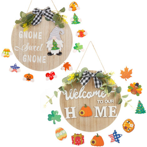 Kreativer Weihnachtsanhänger aus Holz, austauschbare Accessoires, festliche Elemente, Türschild „Willkommen“, Hängekranz, DIY-Bastelidee