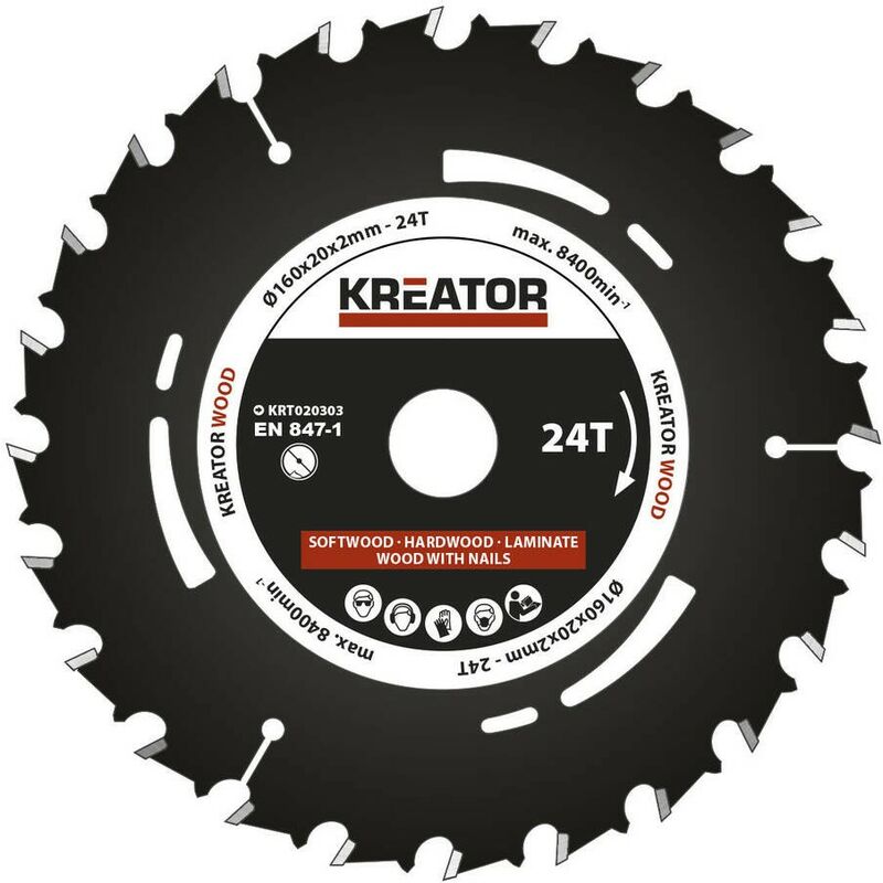 

KRT020303 Disco de sierra de pista para madera 160mm 24 dientes - Kreator