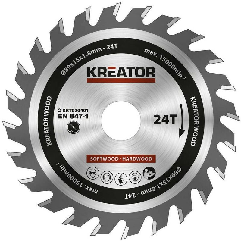 

KRT020401 Disco de sierra madera 89mm 24 dientes - Kreator