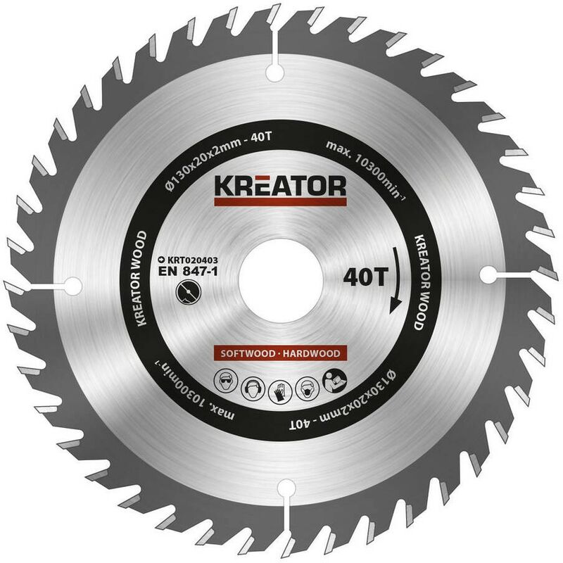 

KRT020403 Disco de sierra circular para madera 130mm 40 dientes - Kreator