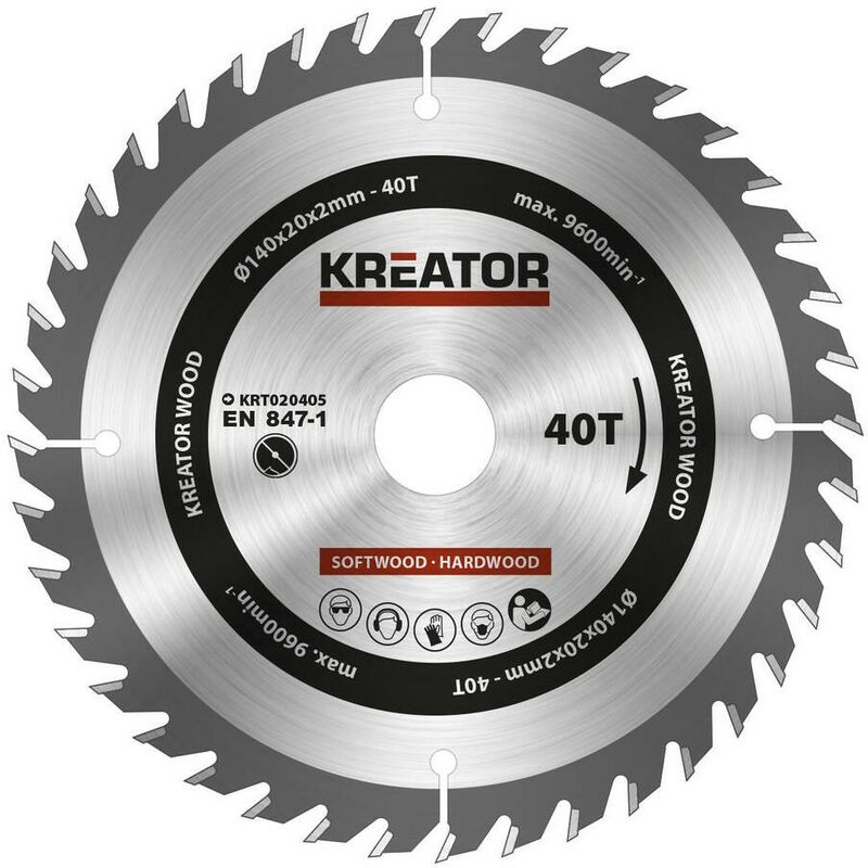 

KRT020405 Disco de sierra circular para madera 140mm 40 dientes - Kreator