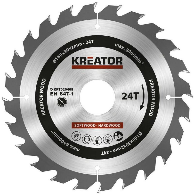 

KRT020408 Disco de sierra madera 160mm 24 dientes - Kreator