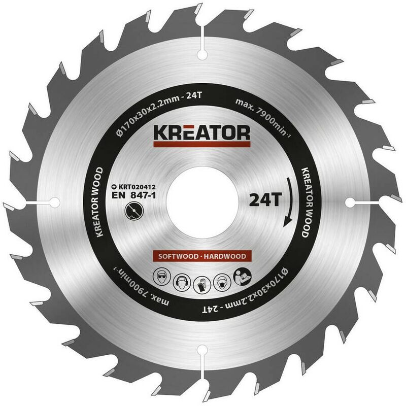 

KRT020412 Disco de sierra circular para madera 170mm 24 dientes - Kreator