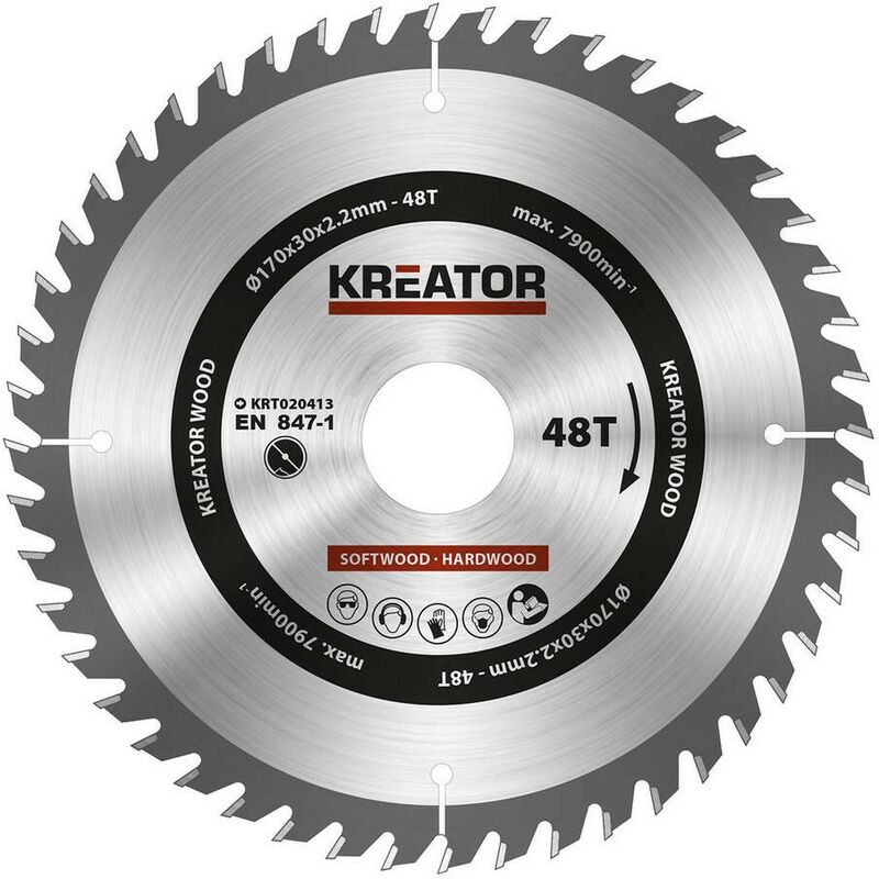 

KRT020413 Disco de sierra circular para madera 170mm 48 dientes - Kreator