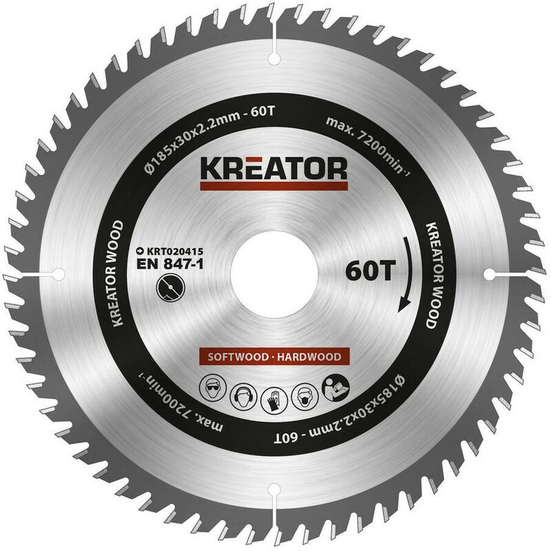 

KRT020415 Disco de sierra circular para madera 185mm 60 dientes - Kreator