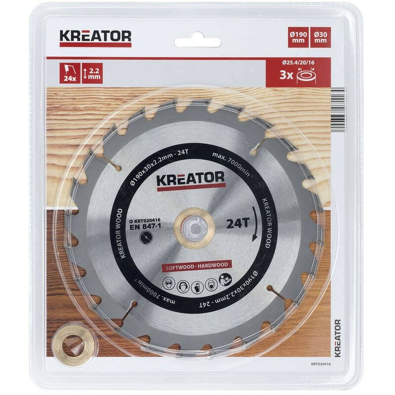 

KRT020416 Disco de sierra circular para madera 190mm 24 dientes - Kreator